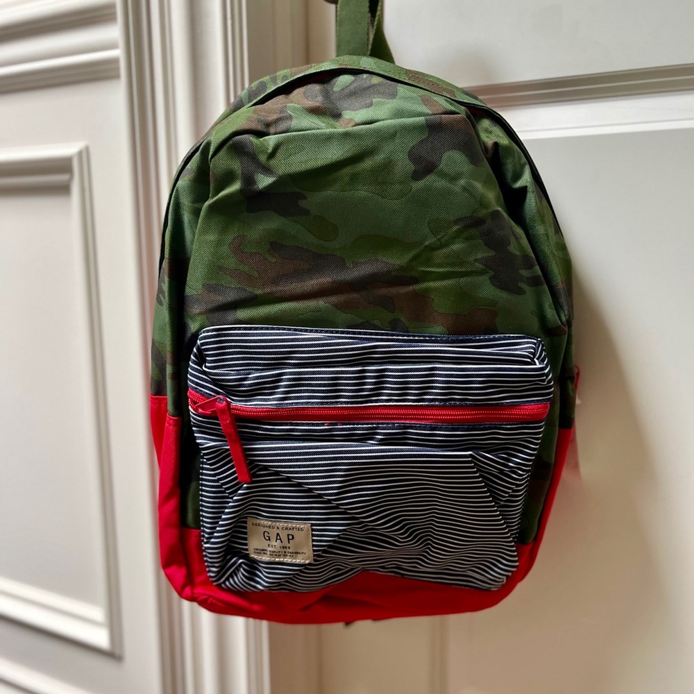 Brand New - GAP Kids Camouflage Blue and Red Backpack for School Camp Travel
